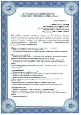 Приложение к свидетельству о допуске к строительным работам Мончегорск СРО в строительстве
